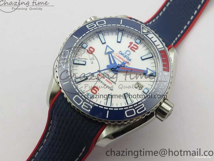 0504 Comfortable Planet Ocean 43.5mm America’s Cup VSF Best Edition White Dial On Blue Gummy Strap A 7900